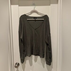 Army Green Lucky Brand V Neck Long Sleeve